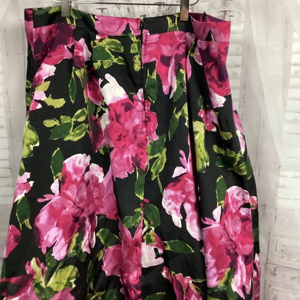 Jodi Kristopher Skirt Black Pink Floral Full Hi Low 14/15